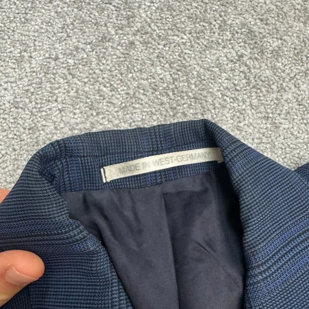 Vintage 80s Boss Hugo Boss Corleone Wool Suit Blazer Jacket Mens 38S Blue Plaid